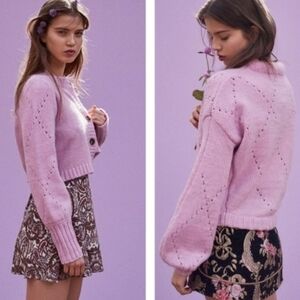 FOR LOVE AND LEMONS MIA LAVENDER POINTELLE CARDIGAN SWEATER